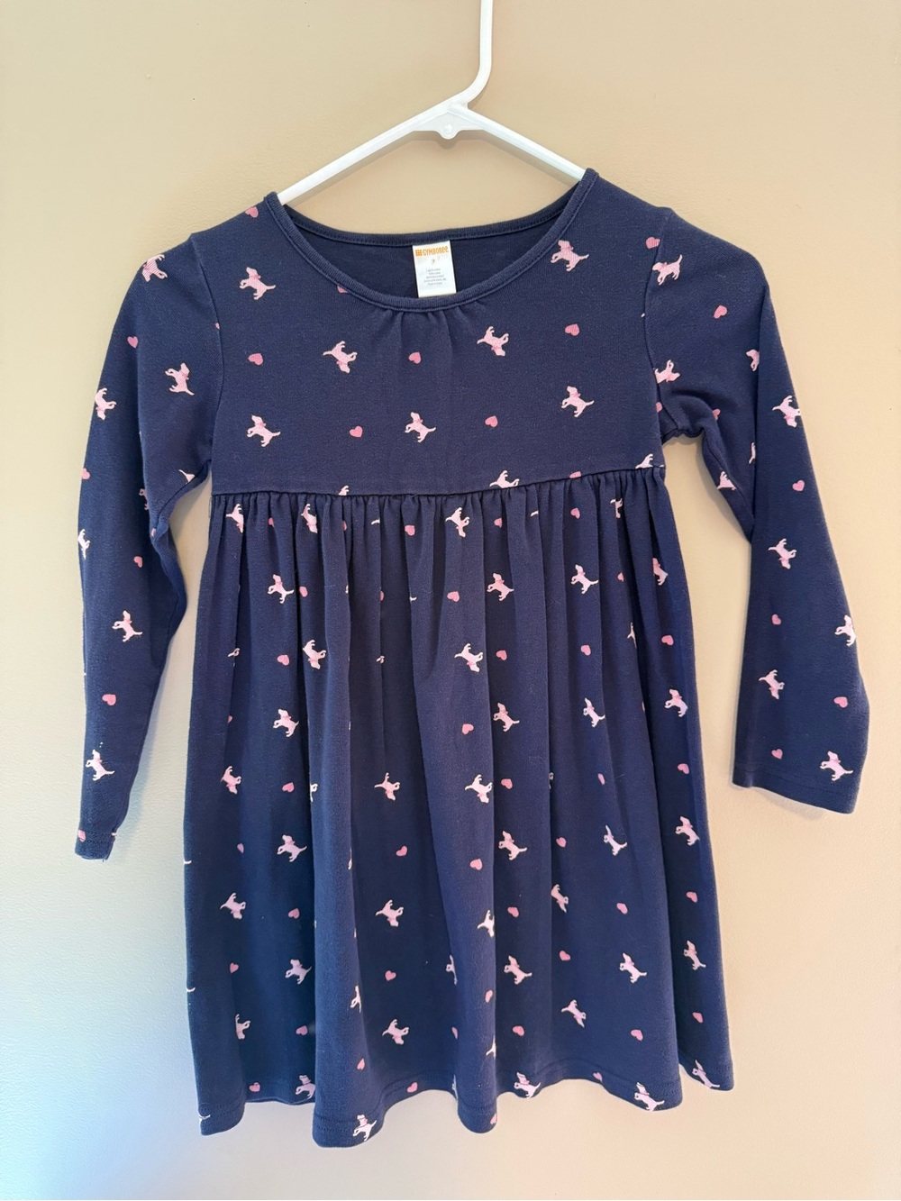 Gymboree Navy Dress with Pink Dog and Heart Print